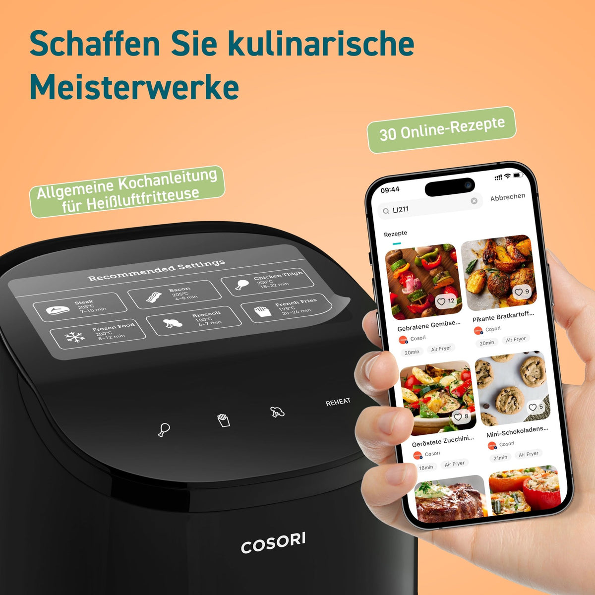 Rezeptinspirationen für die COSORI Mini Heißluftfritteuse über die VeSync App