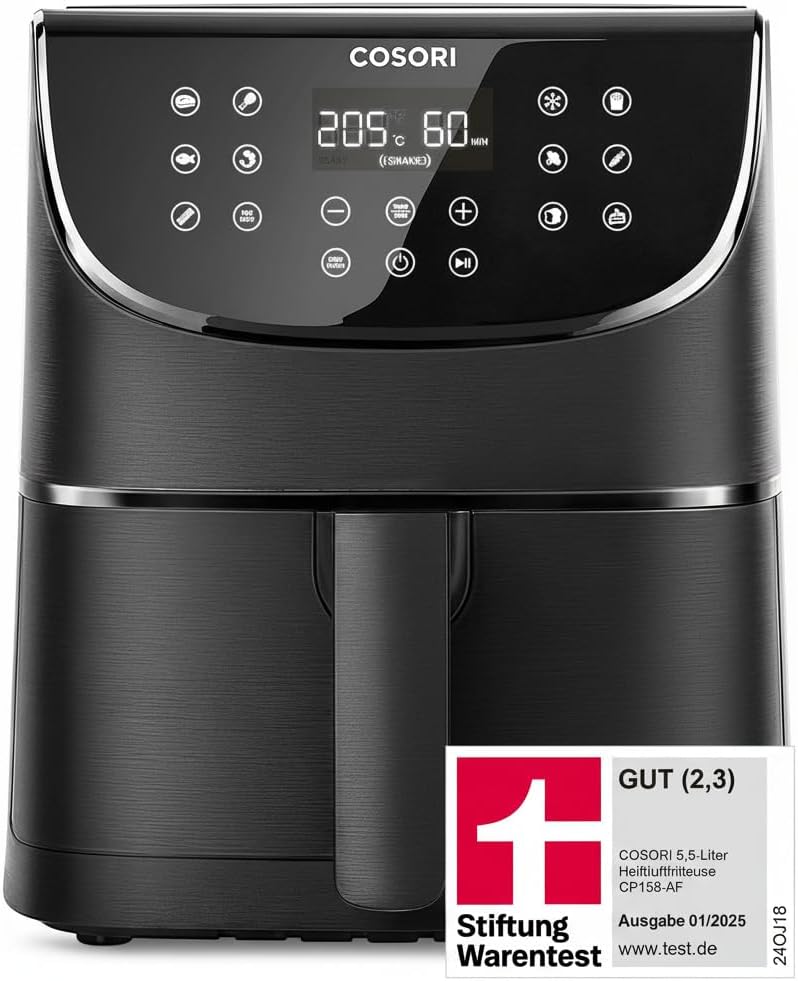 COSORI 5,5-Liter Heißluftfritteuse in Schwarz mit digitalem Touchdisplay