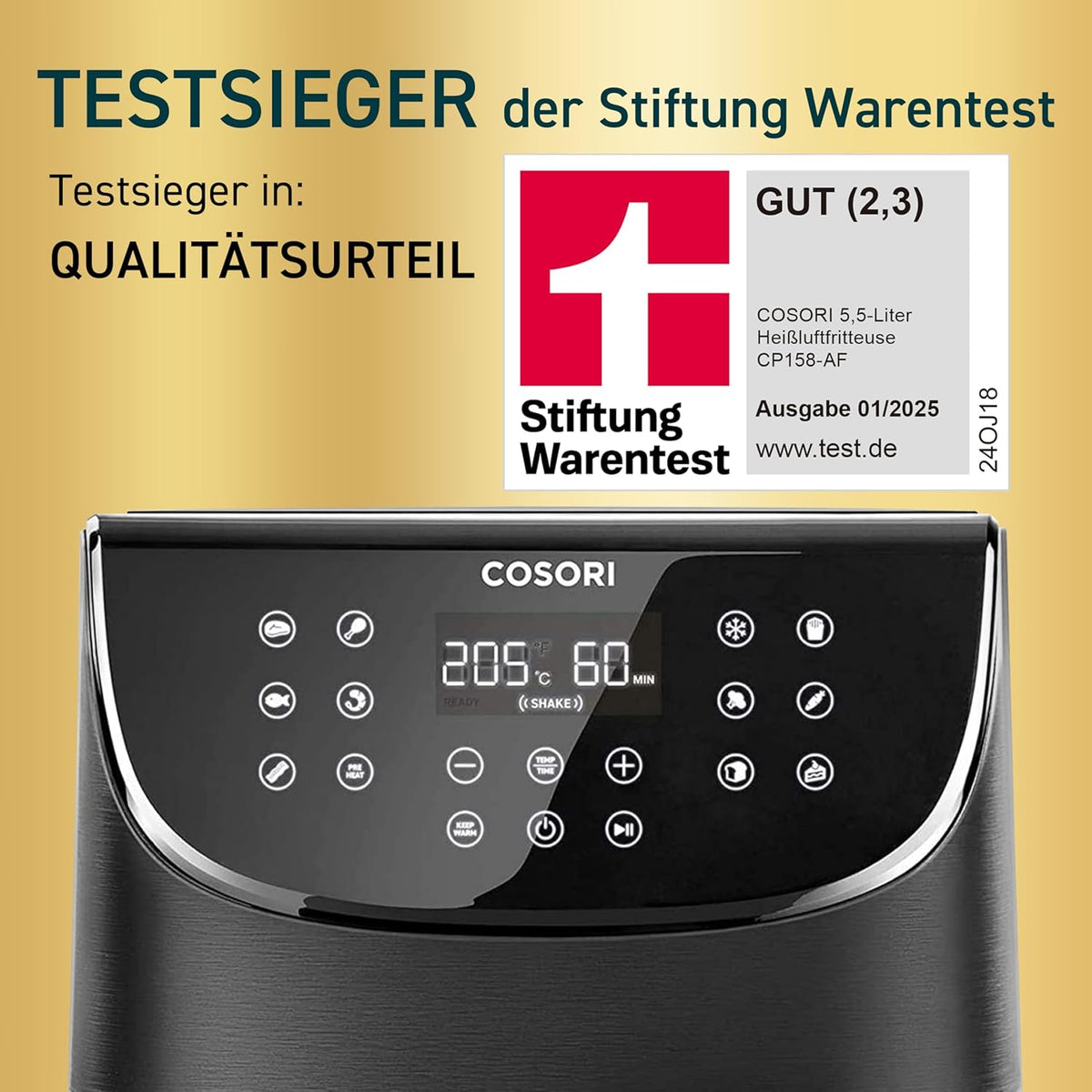 COSORI Heißluftfritteuse 5,5 Liter mit Testergebnis „Gut (2,3)“ von Stiftung Warentest