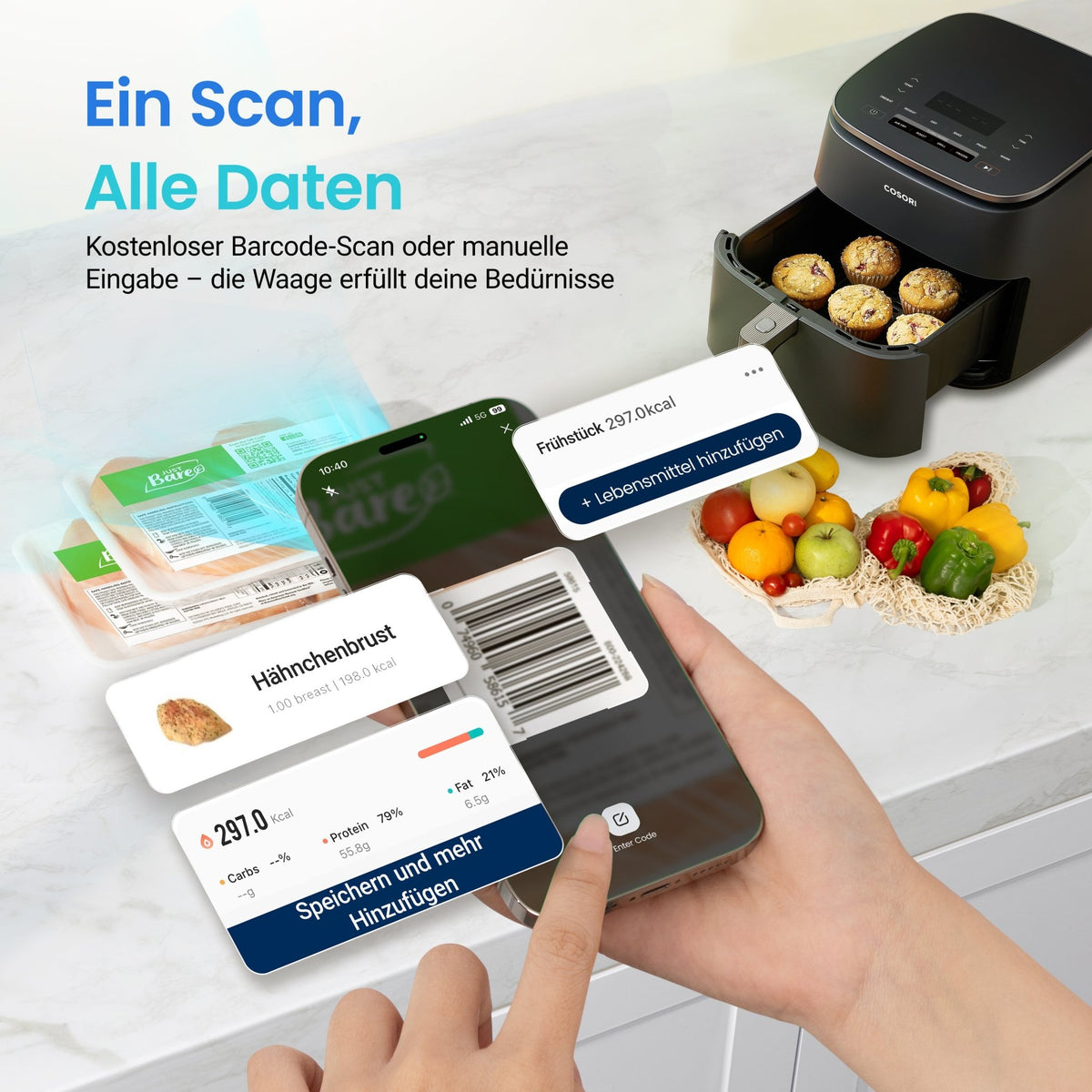 Synchronisation der Messdaten zwischen COSORI Ernährungswaage und Smartphone-App