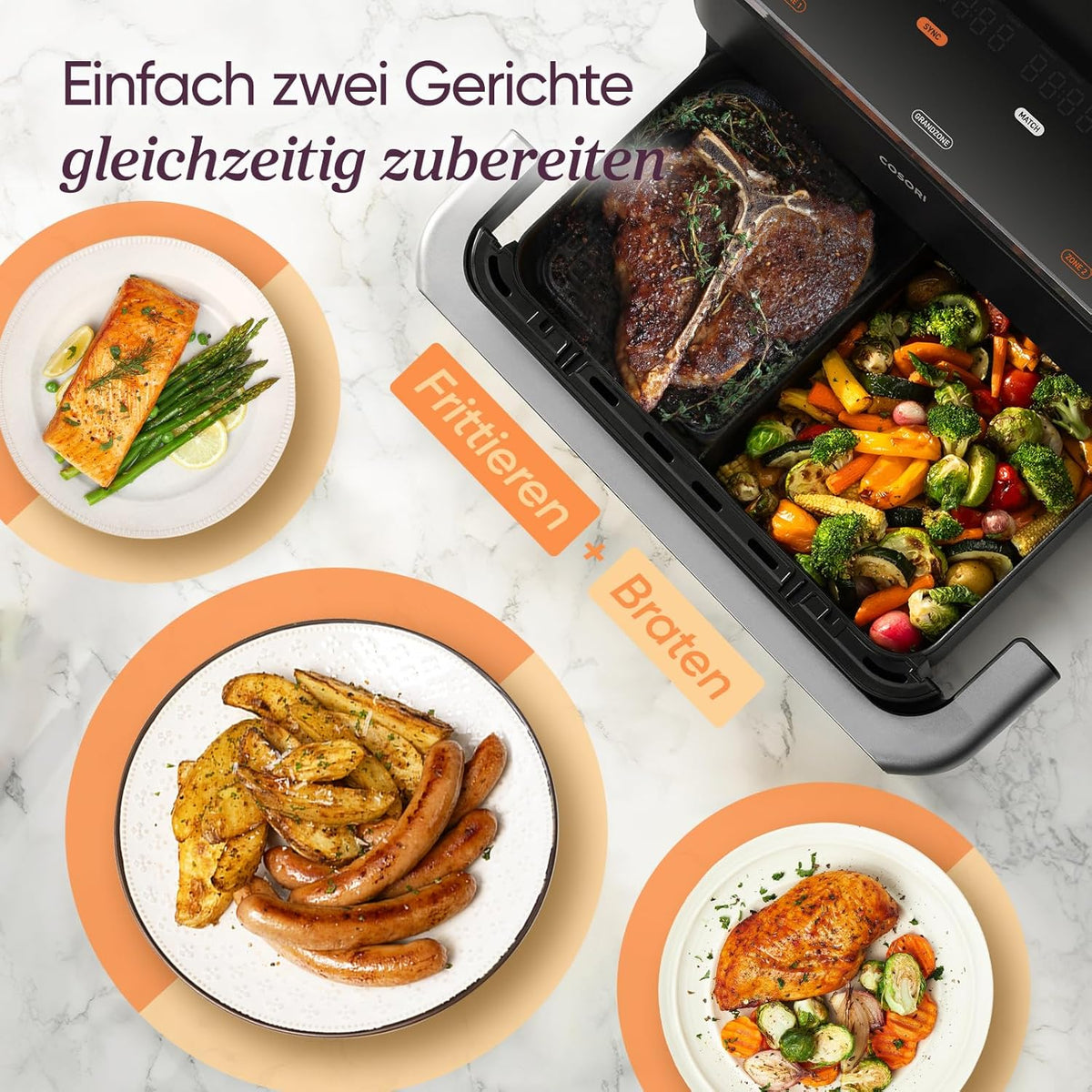 Zubereitung von zwei Gerichten gleichzeitig mit der COSORI Dual Blaze Twinfry Heißluftfritteuse