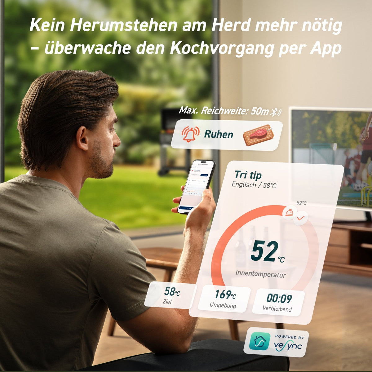 Kabellose Überwachung des Kochvorgangs per App mit dem COSORI smarten Fleischthermometer