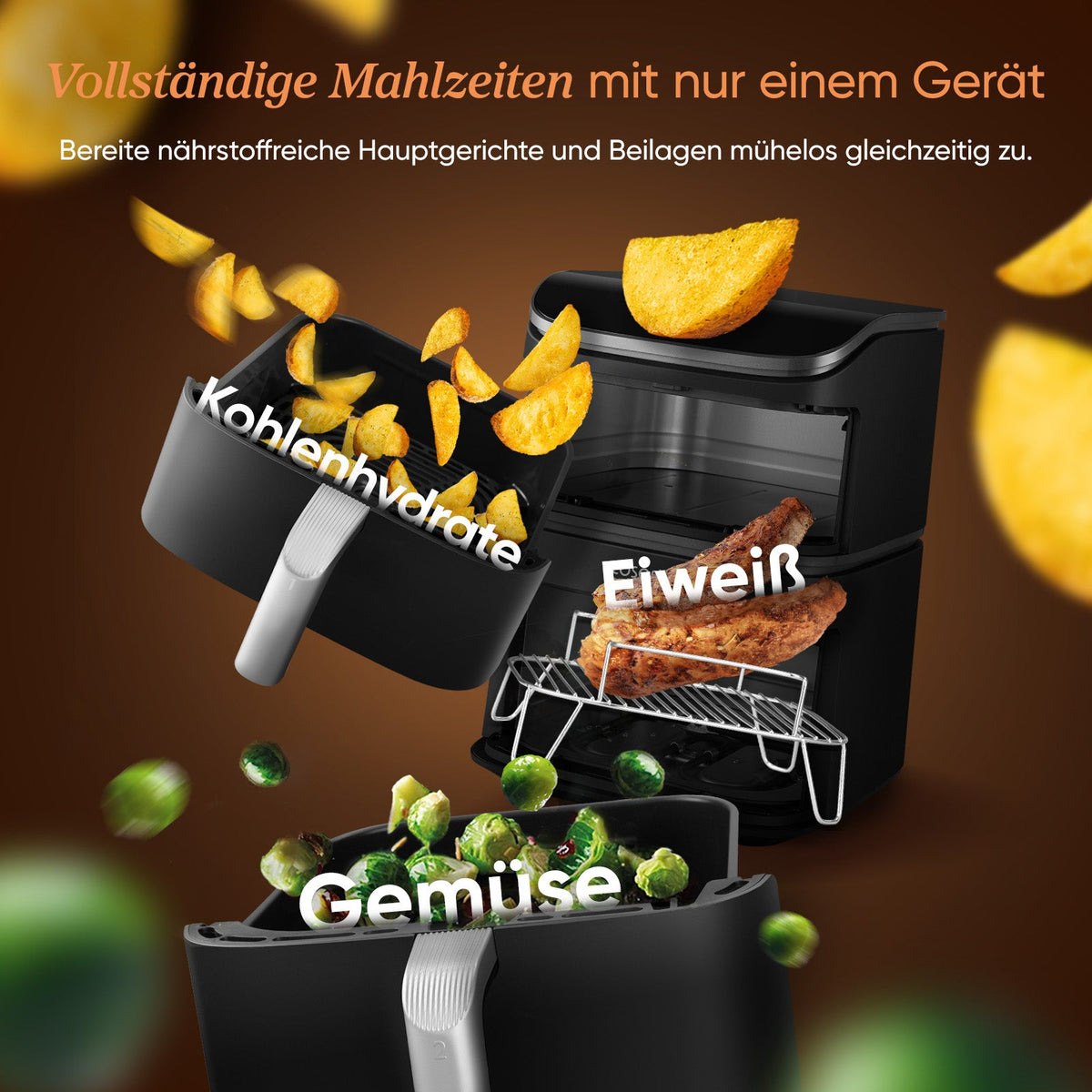 Zubereitung vollständiger Mahlzeiten mit der COSORI Turbo Tower Heißluftfritteuse