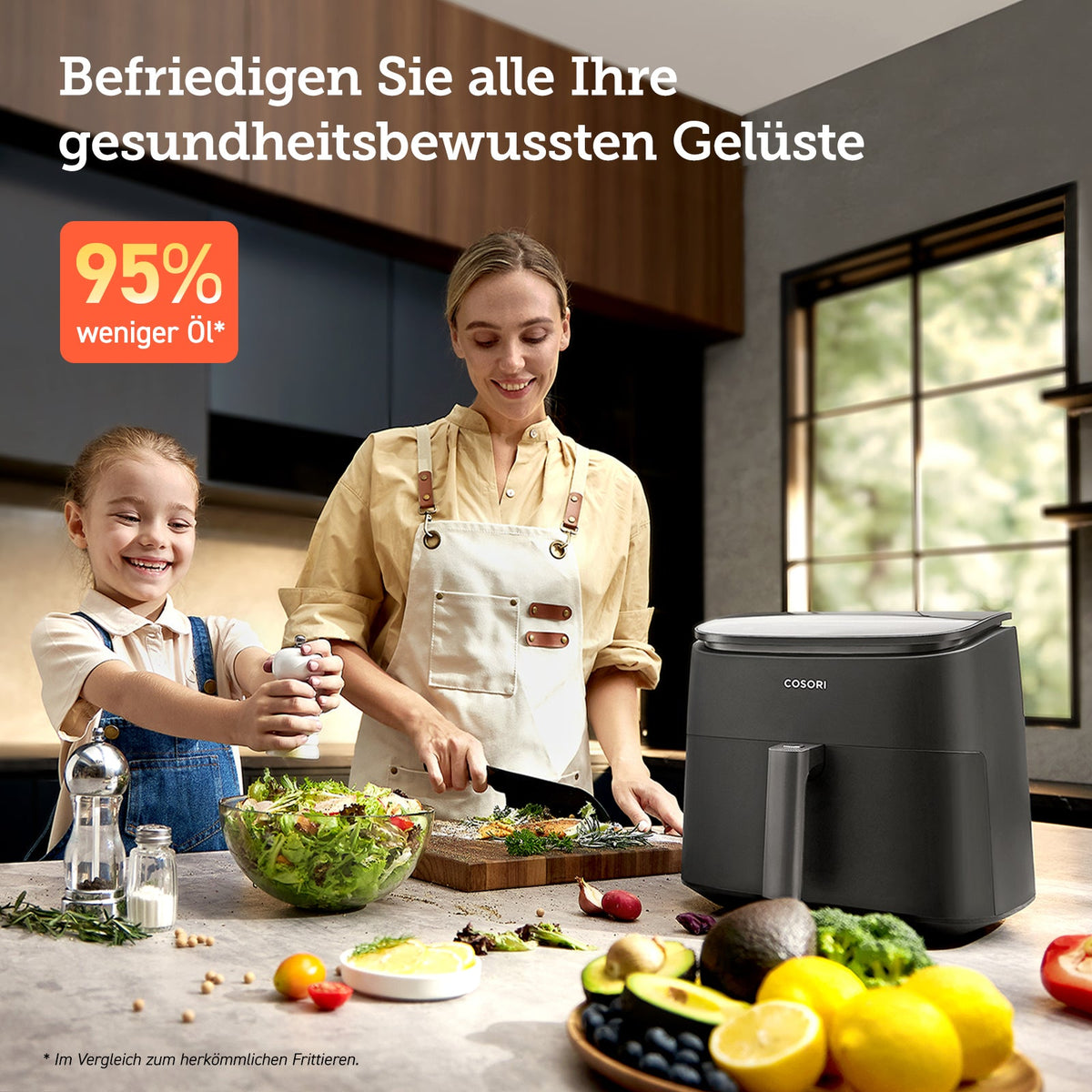 Verschiedene Kochmodi der COSORI Heißluftfritteuse für Frittieren, Backen und Braten