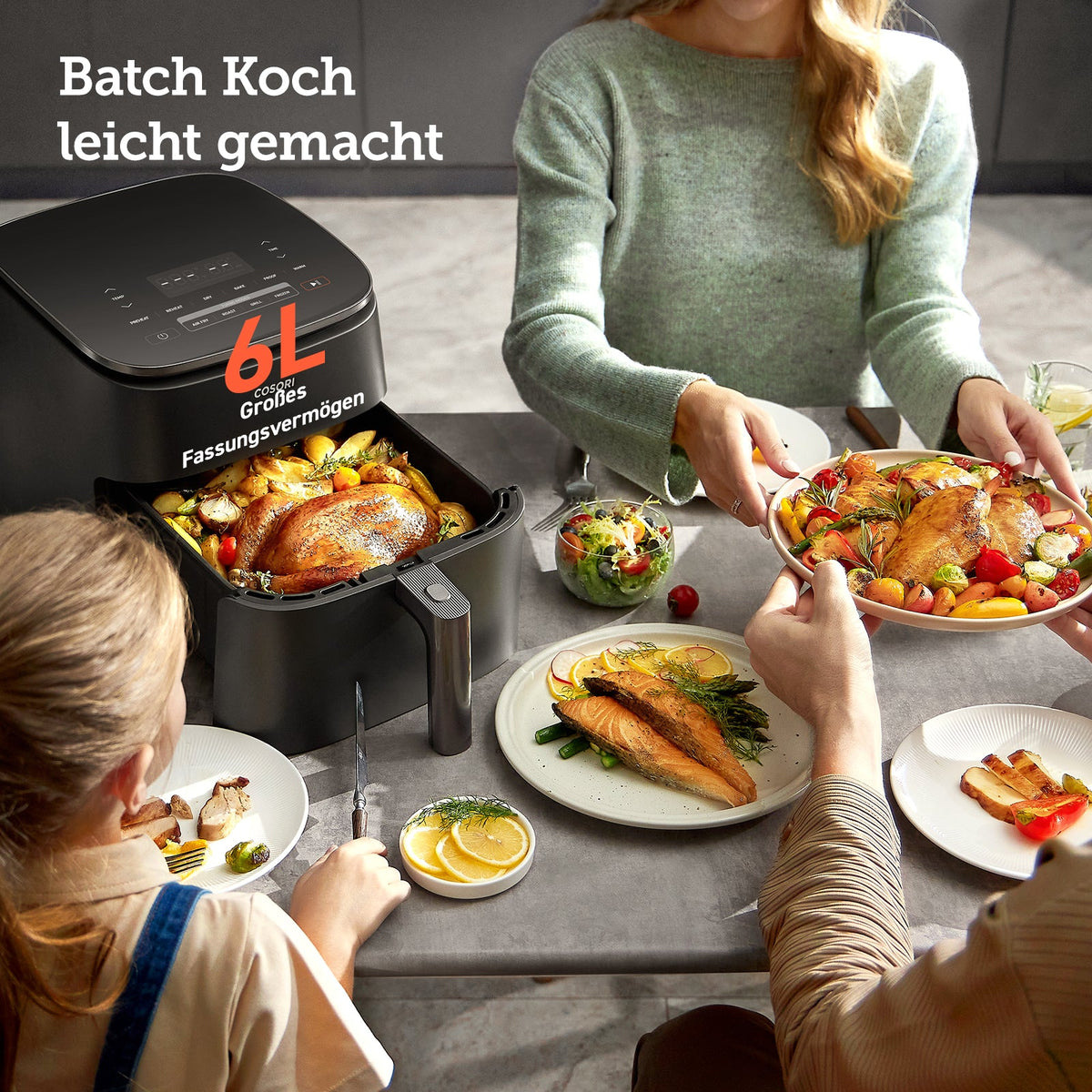 6-Liter Garkorb der COSORI TurboBlaze™ Heißluftfritteuse für größere Portionen