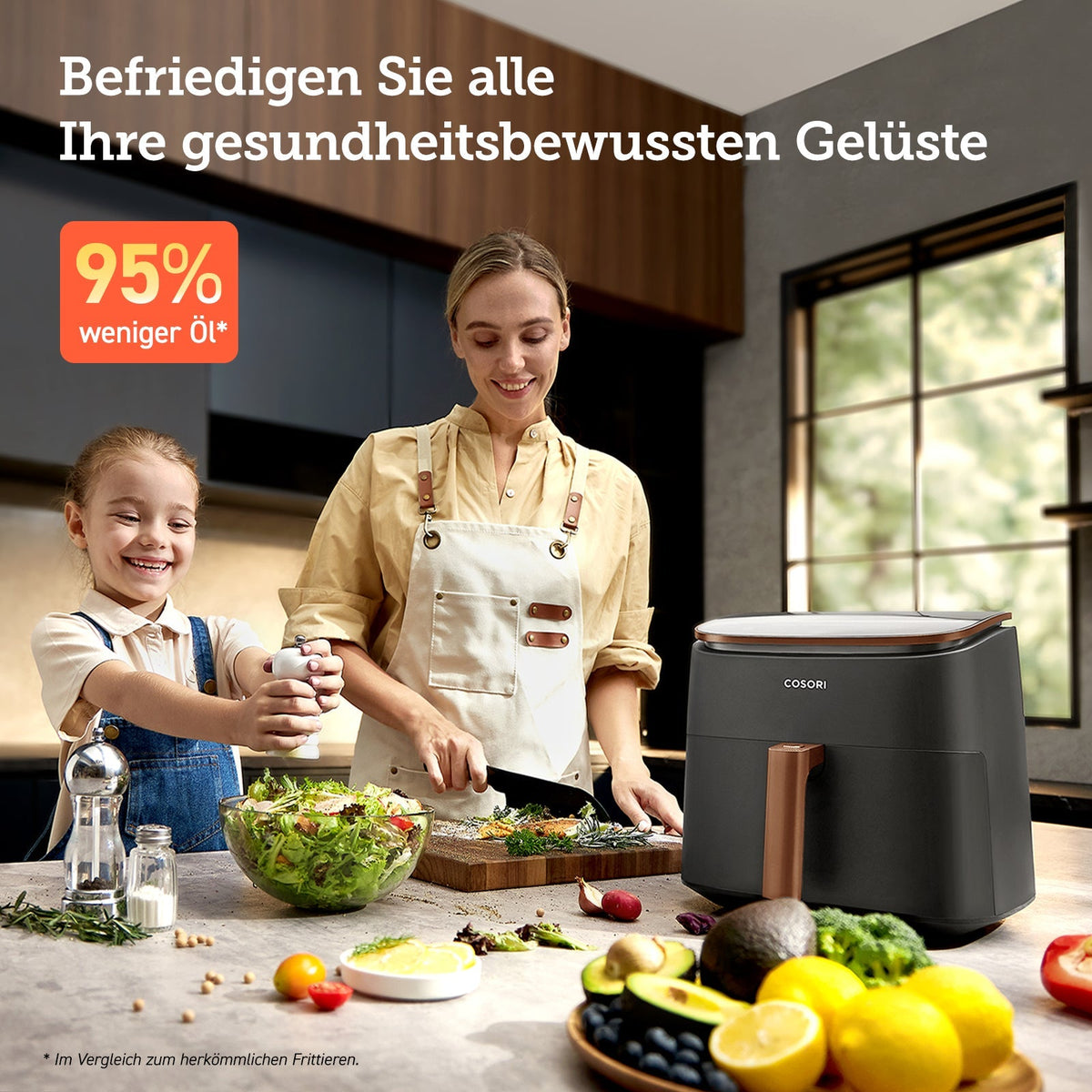 Gemeinsames Kochen mit der COSORI 6-Liter Heißluftfritteuse im Alltag