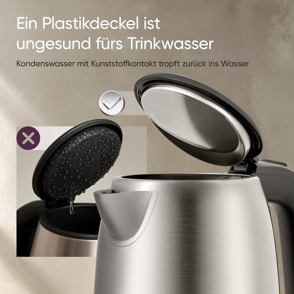 Deckel und Ausgießfunktion des COSORI Edelstahl Wasserkochers