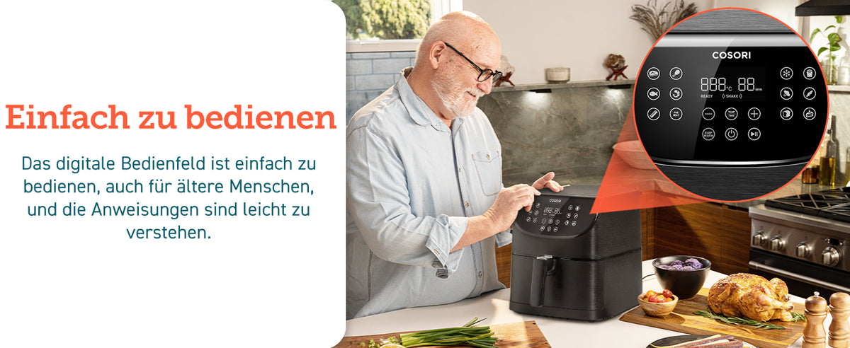 Einfach zu bedienen  Das digitale Bedienfeld ist einfach zu bedienen, auch für ältere Menschen, und die Anweisungen sind leicht zu verstehen.