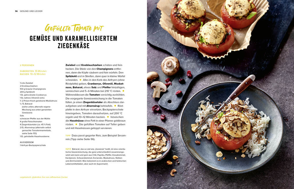 Innenansicht des Airfryer-Blitzrezepte Kochbuchs mit COSORI Heißluftfritteusen Rezepten