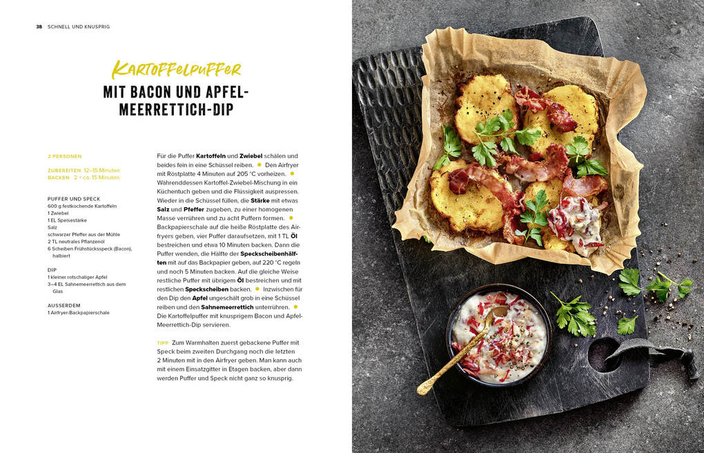 Innenansicht des Airfryer-Blitzrezepte Kochbuchs mit COSORI Heißluftfritteusen Rezepten