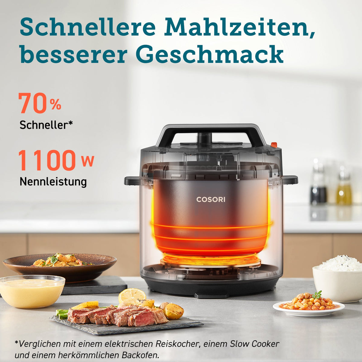 Schnelleres Garen mit dem COSORI Schnellkochtopf dank Druckkochfunktion