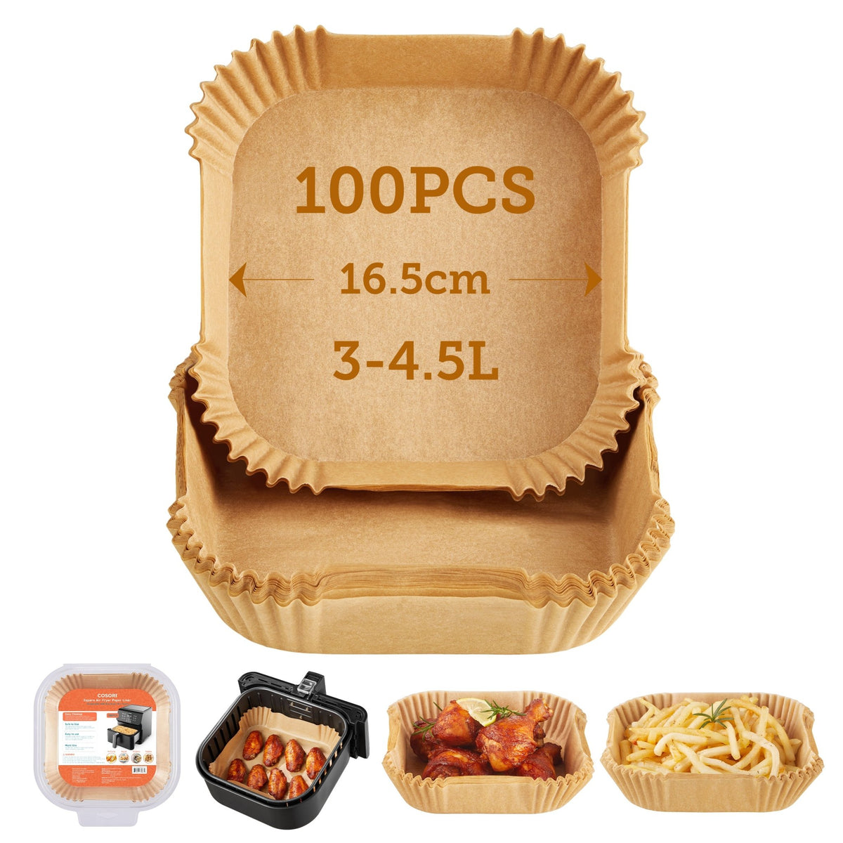 Backpapier für COSORI Heißluftfritteuse 3–4,5 Liter mit 16,5 cm Größe