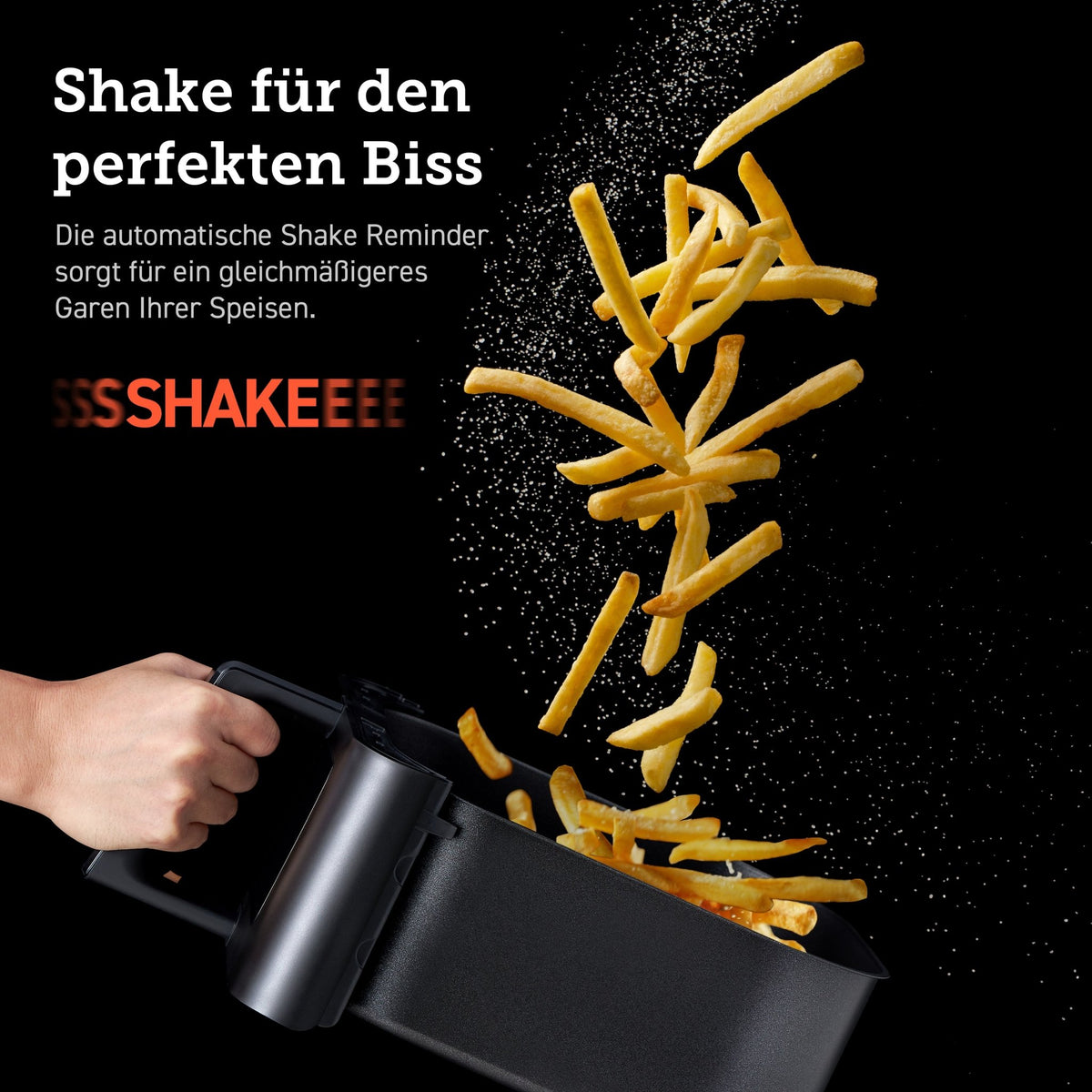 Shake-Funktion der COSORI Heißluftfritteuse für gleichmäßig knusprige Ergebnisse