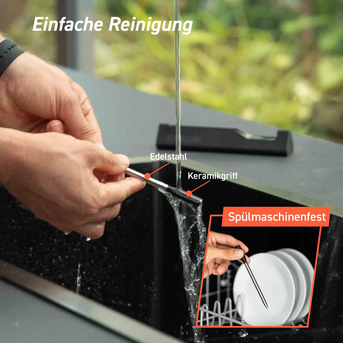 Einfache Reinigung des COSORI Fleischthermometers dank abnehmbarer und spülmaschinenfester Teile