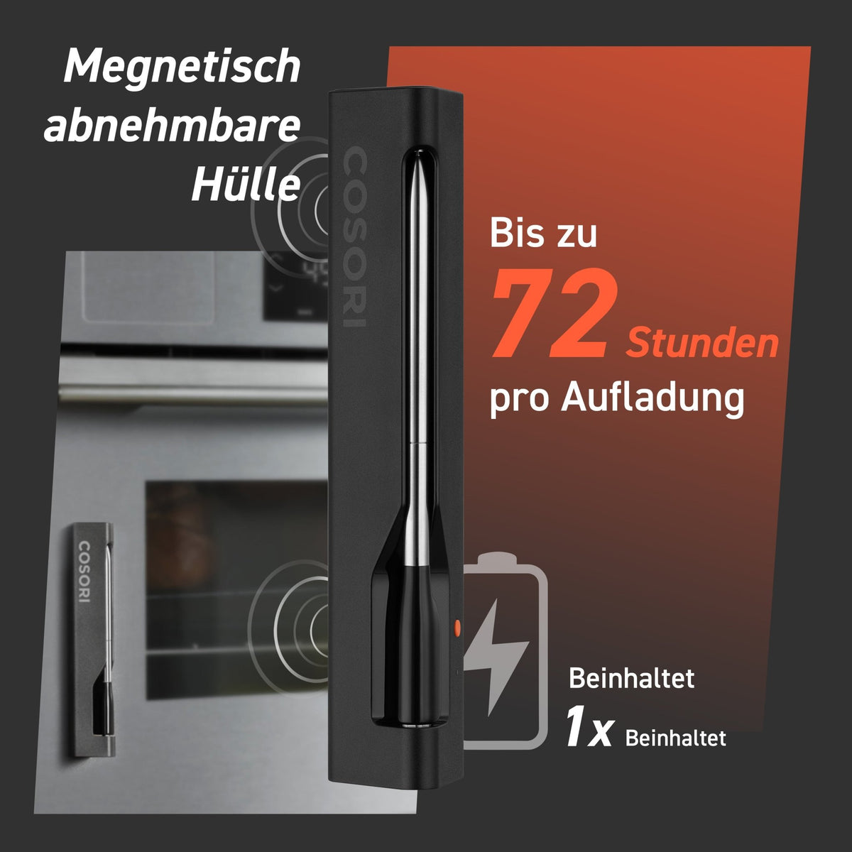 Lange Akkulaufzeit des COSORI Fleischthermometers für ausgedehnte Grill- und Kochsessions