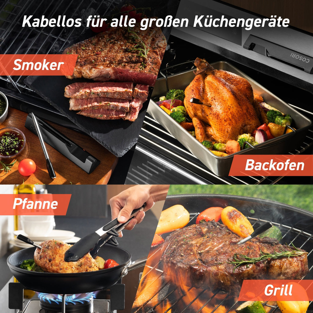 Vielseitig einsetzbares Fleischthermometer für Grill, Ofen, Pfanne und Smoker