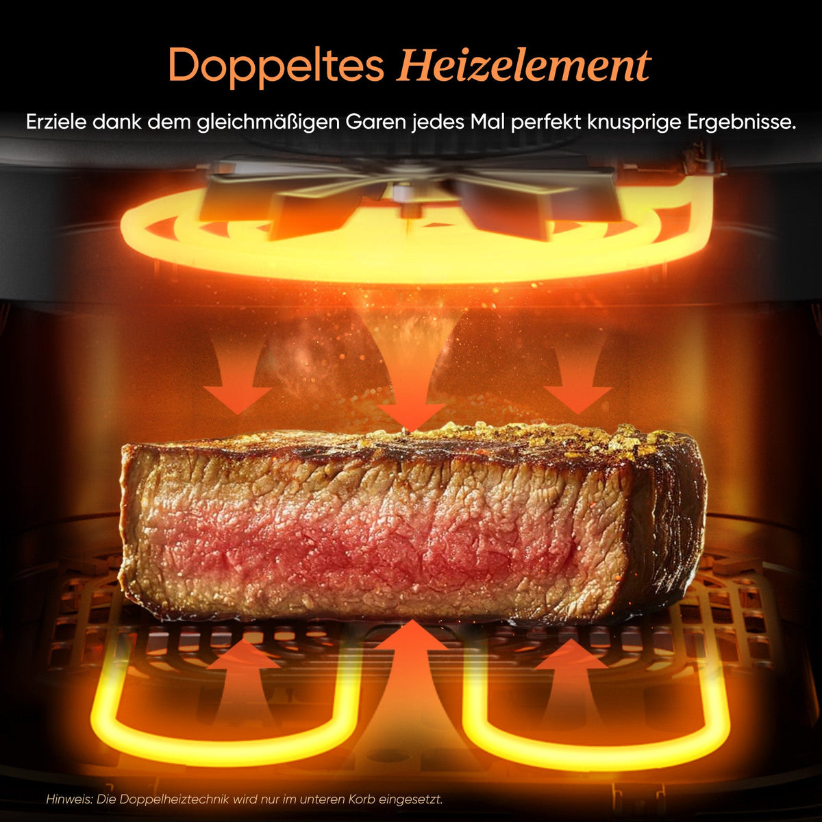Doppeltes Heizelement der COSORI Turbo Tower Heißluftfritteuse für gleichmäßige Hitzeverteilung