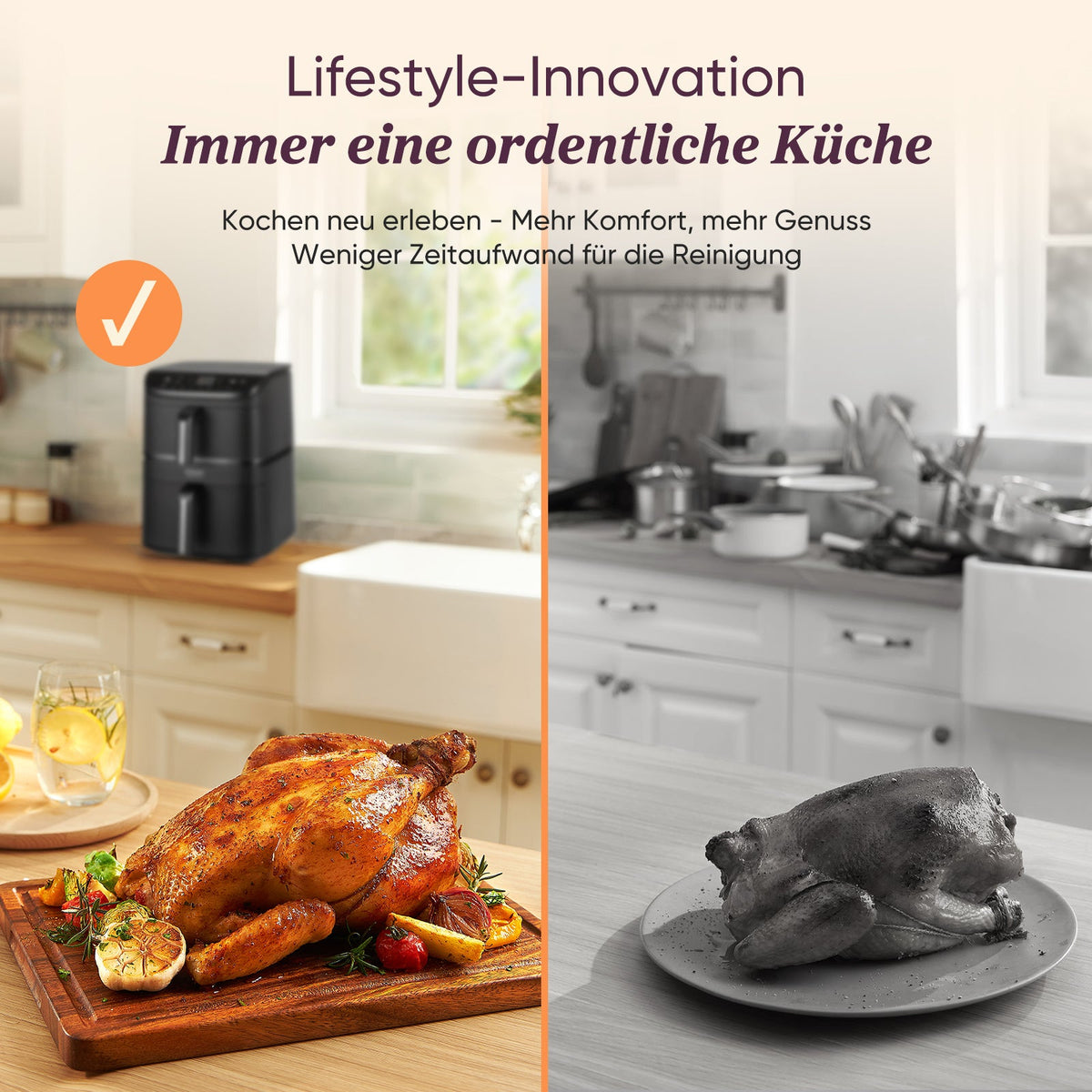 Platzsparendes Design der COSORI Turbo Tower Heißluftfritteuse für die Küche