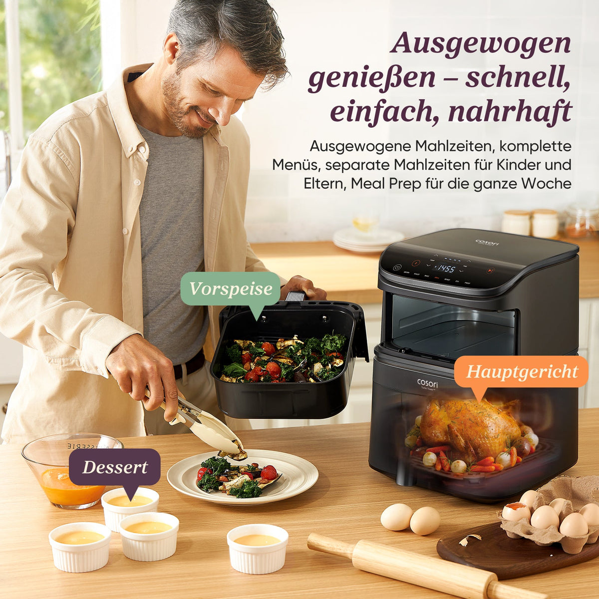 Zubereitung ausgewogener Mahlzeiten mit der COSORI Turbo Tower Heißluftfritteuse