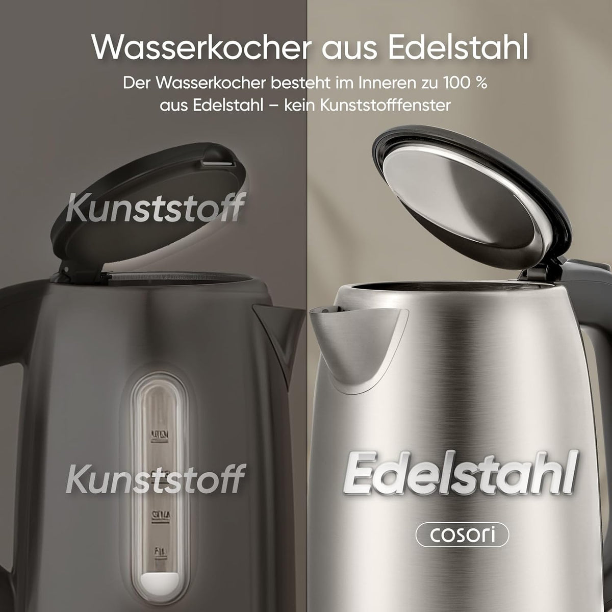 Edelstahlgehäuse des COSORI Wasserkochers für langlebige Nutzung