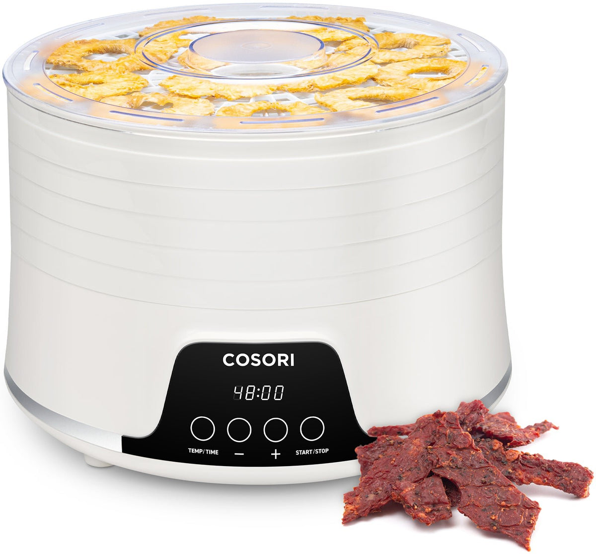 COSORI Dörrautomat mit getrocknetem Fleisch auf den Dörrtabletts